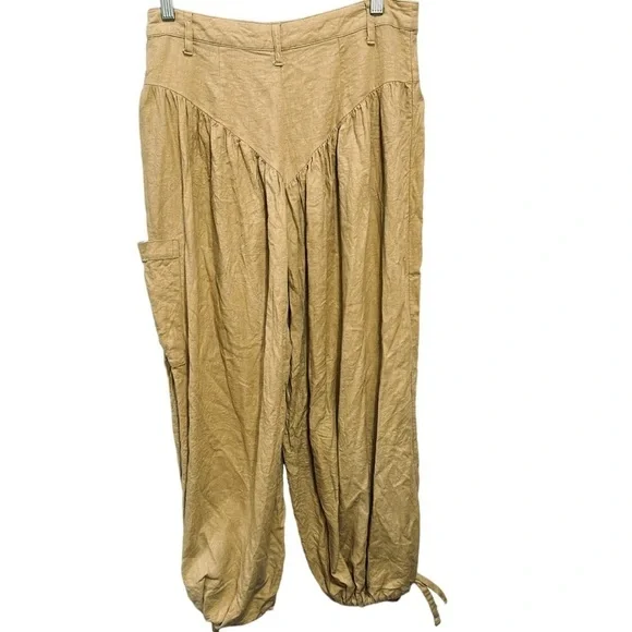 ✌️Fe Noel Pleated Boho Linen Blend Balloon Lantern Pants Tan women’s 4 lagenlook